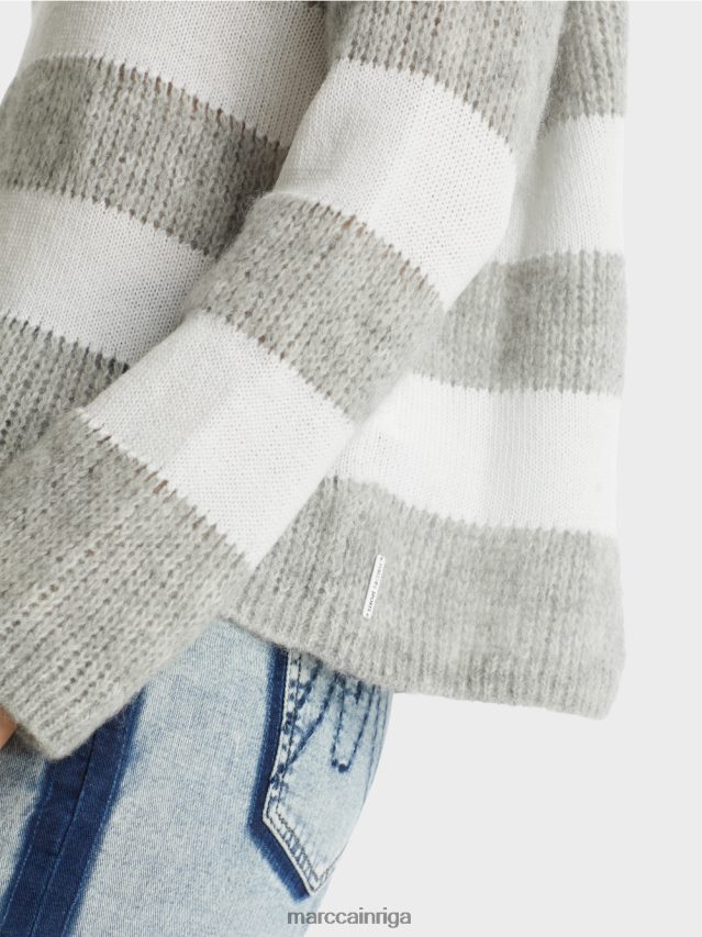apģērbs sudrabaini pelēks VRBHXD1097 Marc Cain svītrains džemperis, adīts Vācijā