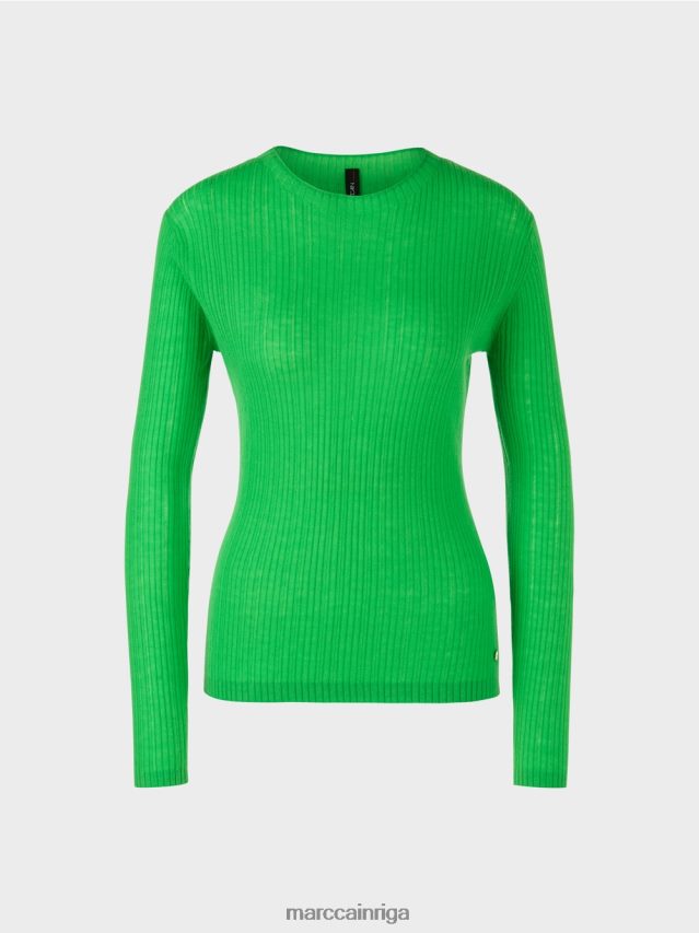 apģērbs tumši ābolu zaļš VRBHXD1038 Marc Cain džemperis ar apaļu kakla izgriezumu \"pārdomāt kopā\".