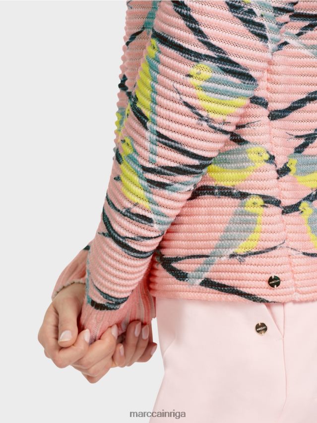 apģērbs tumši debeszils VRBHXD1122 Marc Cain putnu dizaina džemperis adīts Vācijā