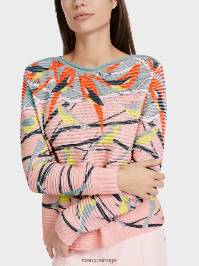 apģērbs tumši debeszils VRBHXD1122 Marc Cain putnu dizaina džemperis adīts Vācijā