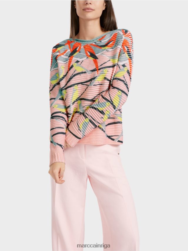 apģērbs tumši debeszils VRBHXD1122 Marc Cain putnu dizaina džemperis adīts Vācijā