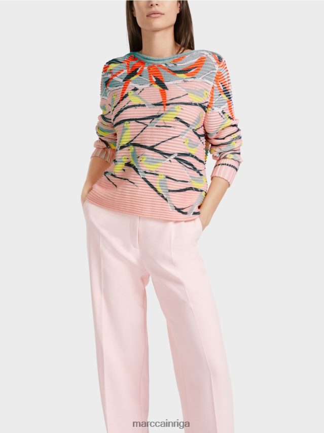 apģērbs tumši debeszils VRBHXD1122 Marc Cain putnu dizaina džemperis adīts Vācijā