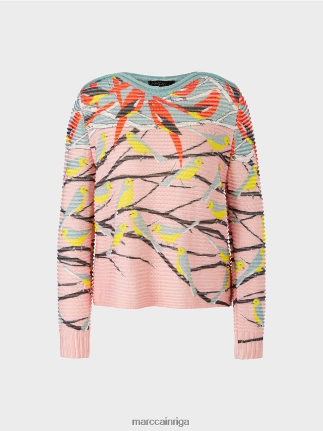 apģērbs tumši debeszils VRBHXD1122 Marc Cain putnu dizaina džemperis adīts Vācijā