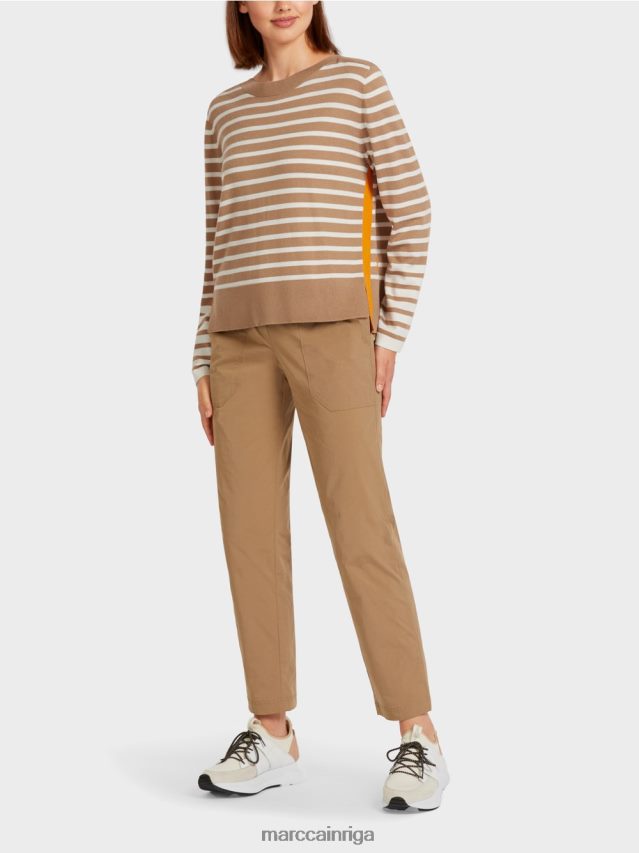 apģērbs viegla kafija VRBHXD1179 Marc Cain džemperis ar pinuma svītrām