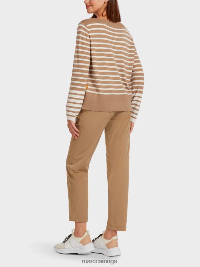 apģērbs viegla kafija VRBHXD1179 Marc Cain džemperis ar pinuma svītrām