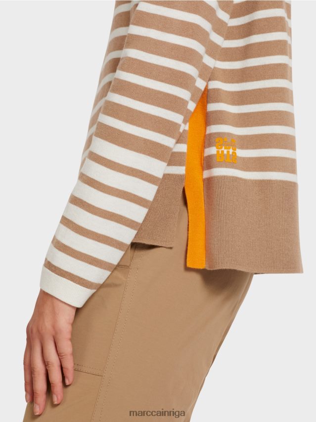 apģērbs viegla kafija VRBHXD1179 Marc Cain džemperis ar pinuma svītrām