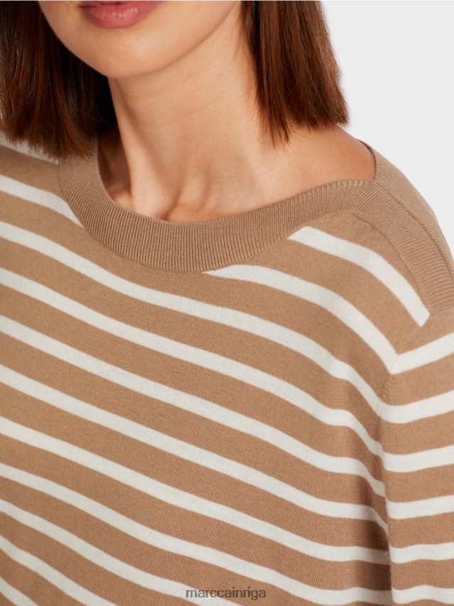 apģērbs viegla kafija VRBHXD1179 Marc Cain džemperis ar pinuma svītrām