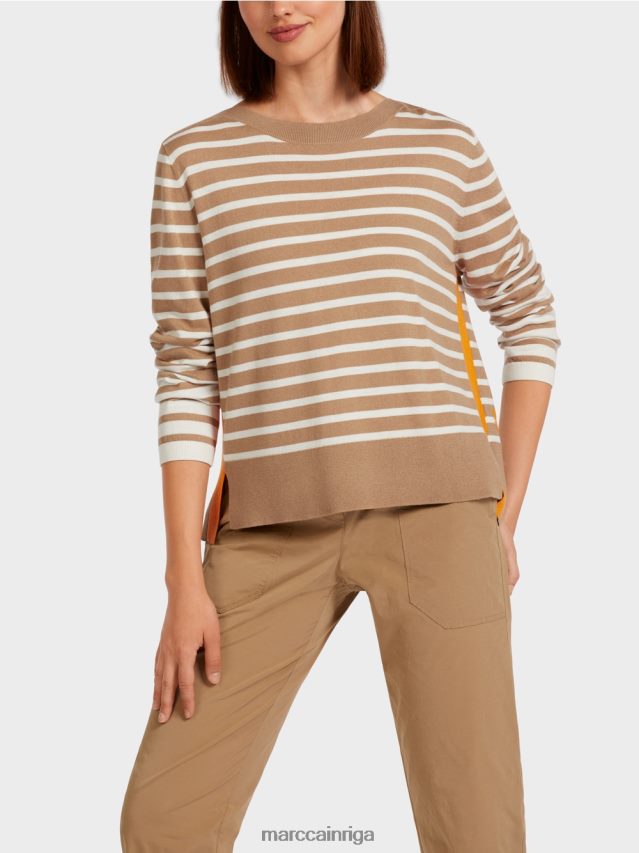 apģērbs viegla kafija VRBHXD1179 Marc Cain džemperis ar pinuma svītrām