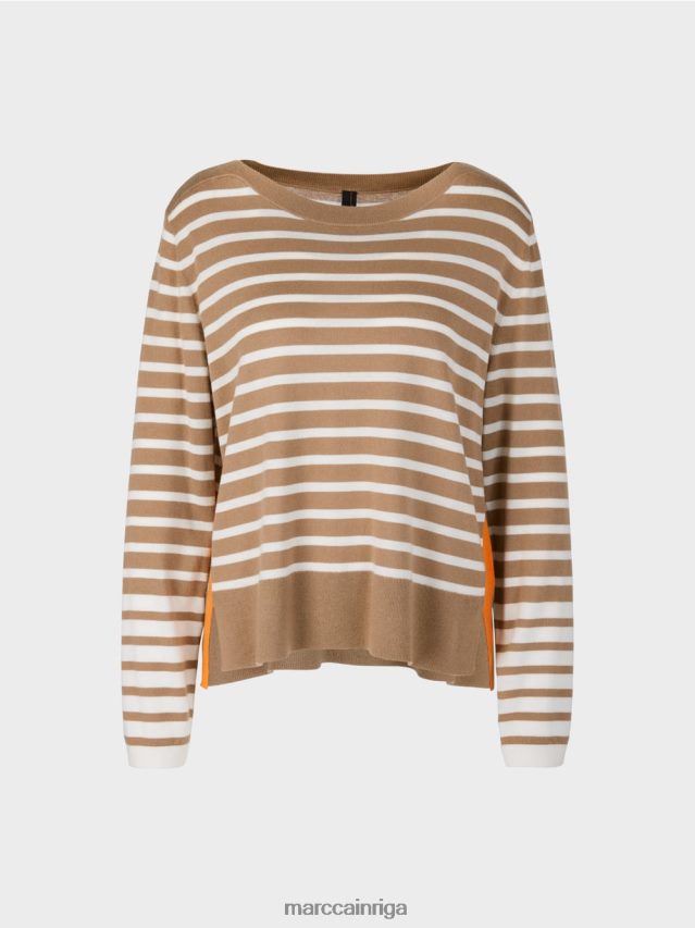 apģērbs viegla kafija VRBHXD1179 Marc Cain džemperis ar pinuma svītrām