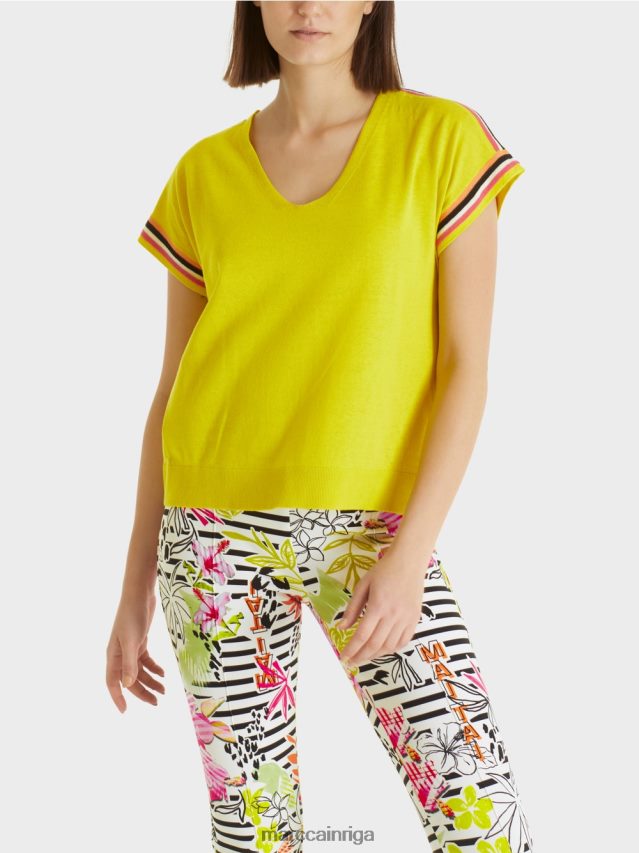 apģērbs viegla limeade VRBHXD1137 Marc Cain ikdienišķs trikotāžas džemperis ar v veida kakla izgriezumu