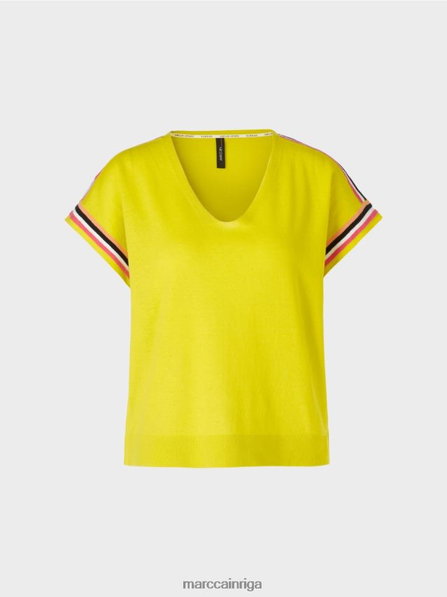 apģērbs viegla limeade VRBHXD1137 Marc Cain ikdienišķs trikotāžas džemperis ar v veida kakla izgriezumu