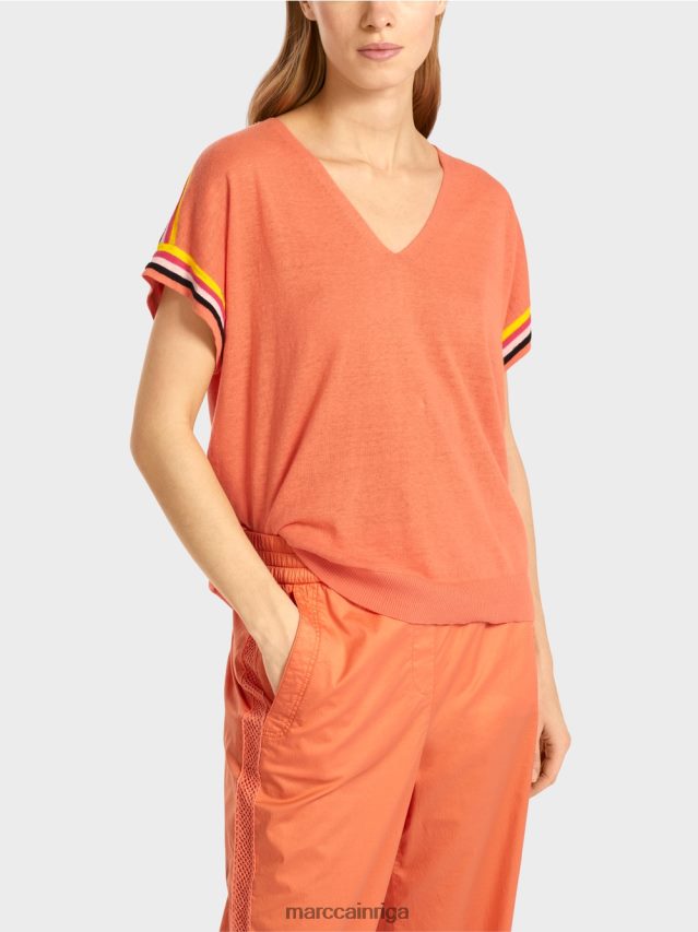 apģērbs viegla terakota VRBHXD1141 Marc Cain ikdienišķs trikotāžas džemperis ar v veida kakla izgriezumu