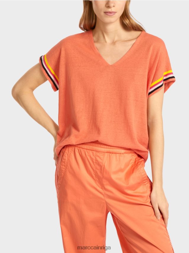 apģērbs viegla terakota VRBHXD1141 Marc Cain ikdienišķs trikotāžas džemperis ar v veida kakla izgriezumu