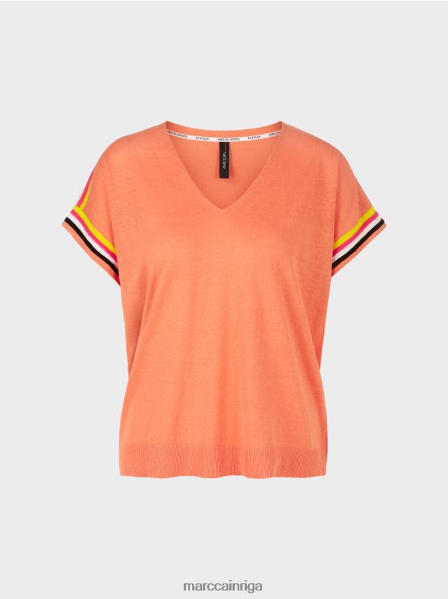 apģērbs viegla terakota VRBHXD1141 Marc Cain ikdienišķs trikotāžas džemperis ar v veida kakla izgriezumu