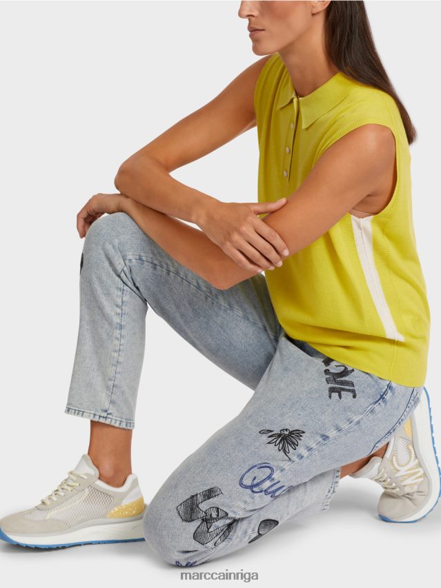 apģērbs zaļais sērs VRBHXD1190 Marc Cain polo krekls bez piedurknēm smalkā adījumā