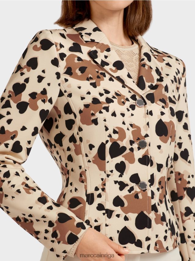 apģērbs krēms VRBHXD204 Marc Cain bleizeris ar sirds formas leoparda dizainu