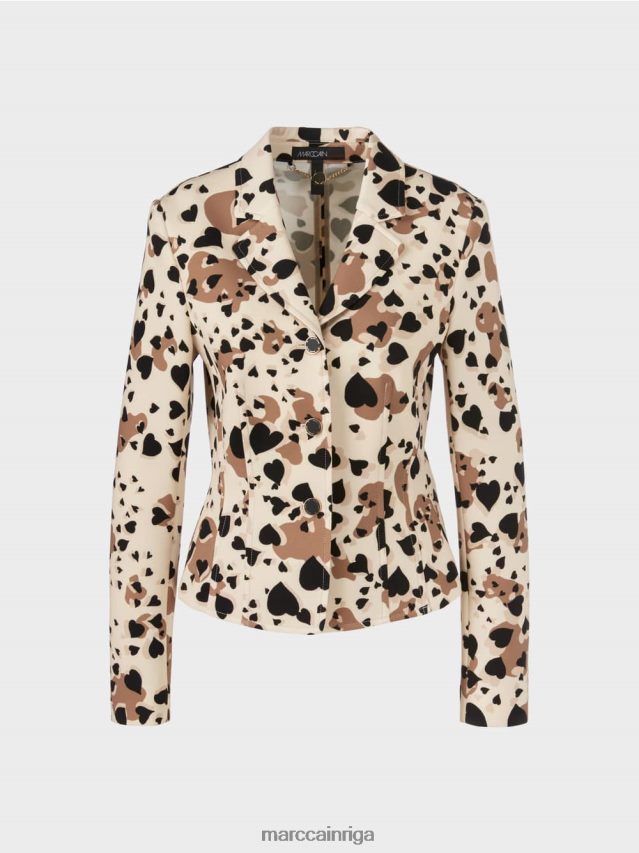 apģērbs krēms VRBHXD204 Marc Cain bleizeris ar sirds formas leoparda dizainu
