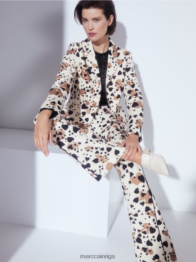 apģērbs krēms VRBHXD204 Marc Cain bleizeris ar sirds formas leoparda dizainu