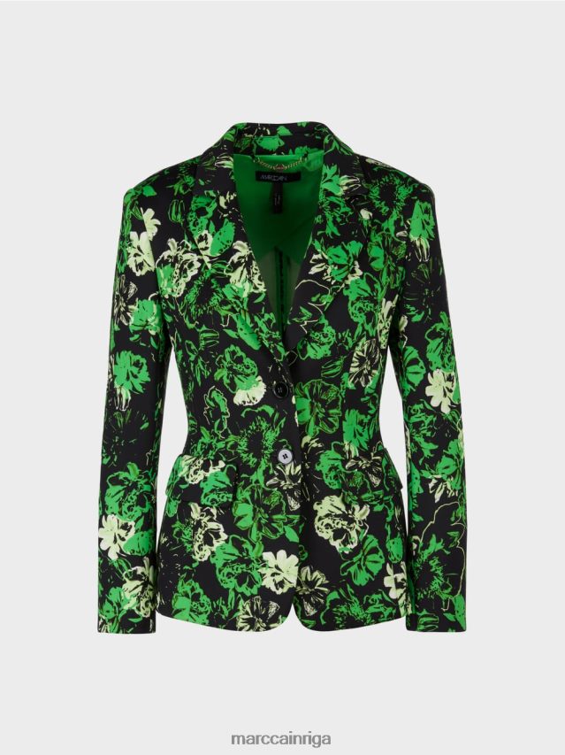 apģērbs tumši ābolu zaļš VRBHXD153 Marc Cain bleizeris ar ziedu apdruku
