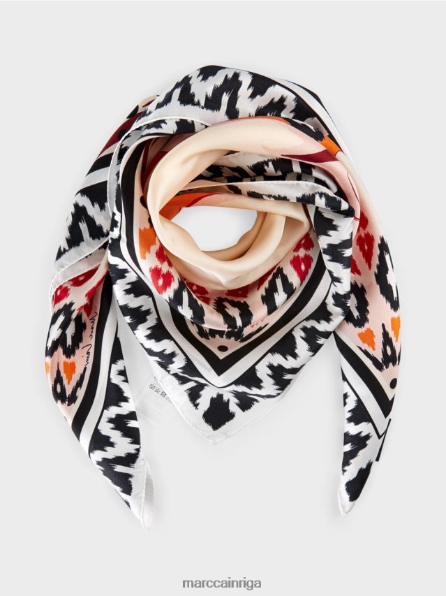 piederums krēms VRBHXD1713 Marc Cain zīda šalle ar ziedu apdruku