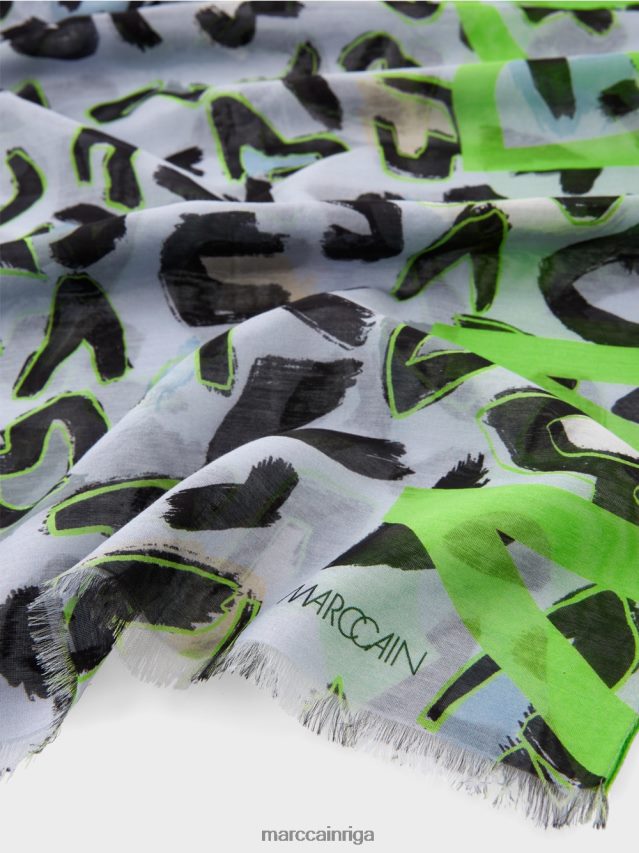 piederums mīksts pulveris zils VRBHXD1689 Marc Cain šalle ar grafiti iedvesmotu dizainu