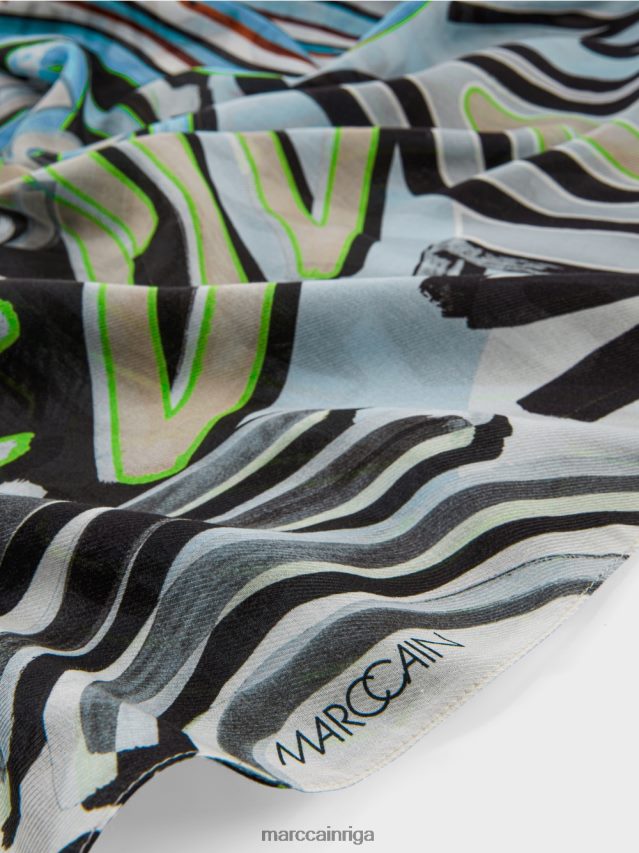 piederums mīksts pulveris zils VRBHXD1692 Marc Cain šalle ar kolāžas apdruku