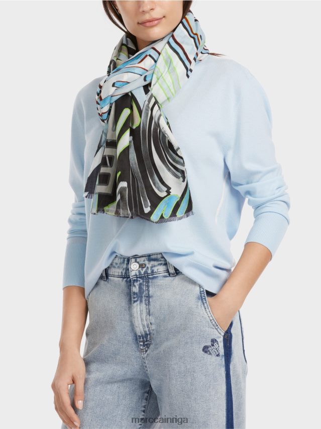 piederums mīksts pulveris zils VRBHXD1692 Marc Cain šalle ar kolāžas apdruku