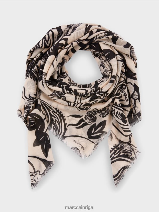 piederums mandeļu zieds VRBHXD1654 Marc Cain vilnas šalle ar tetovējuma apdruku