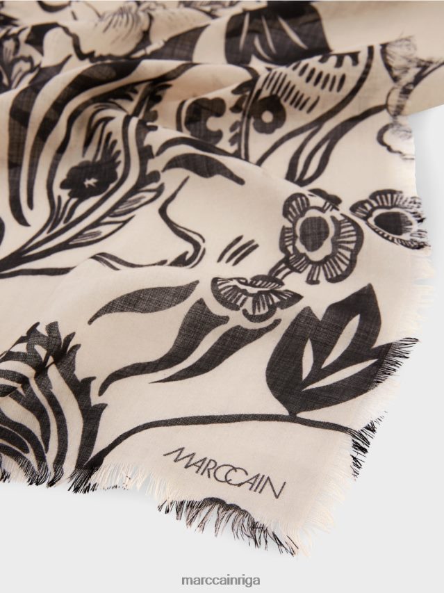 piederums mandeļu zieds VRBHXD1654 Marc Cain vilnas šalle ar tetovējuma apdruku