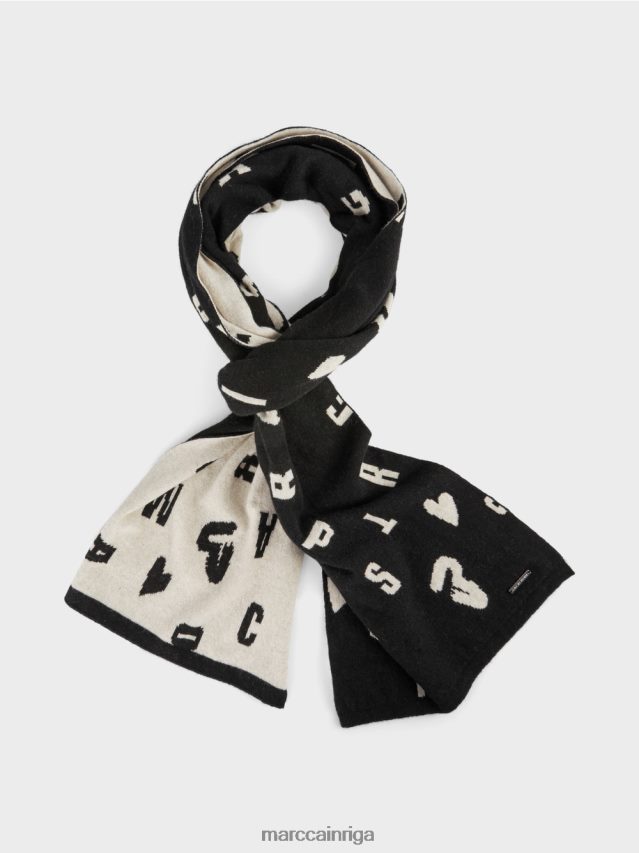 piederums melns VRBHXD1693 Marc Cain atgriezeniska "pārdomāt kopā" ​​šalle