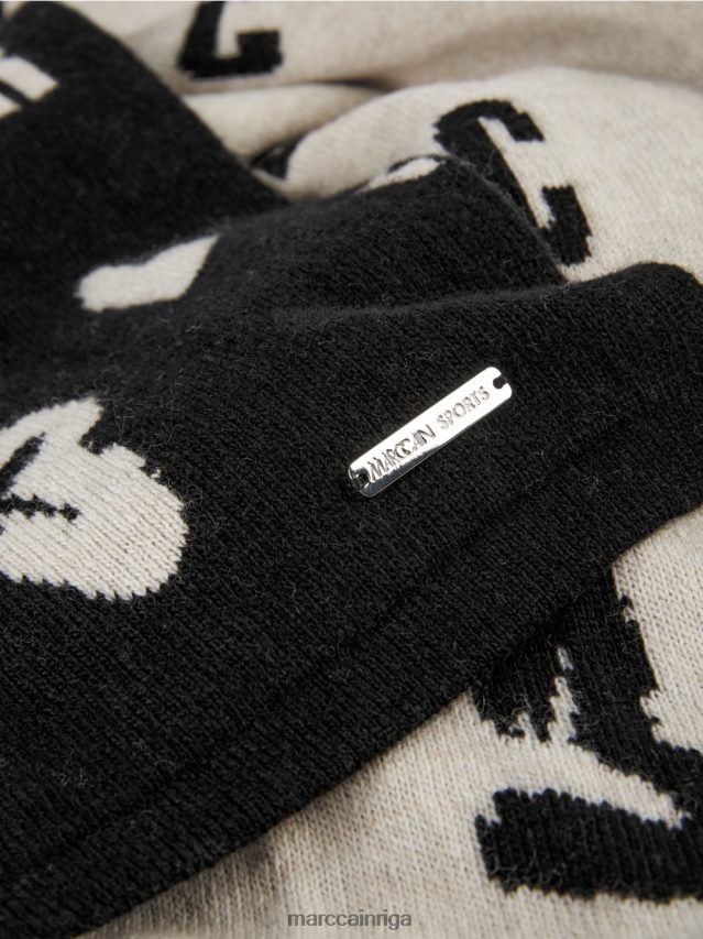 piederums melns VRBHXD1693 Marc Cain atgriezeniska \"pārdomāt kopā\" ​​šalle