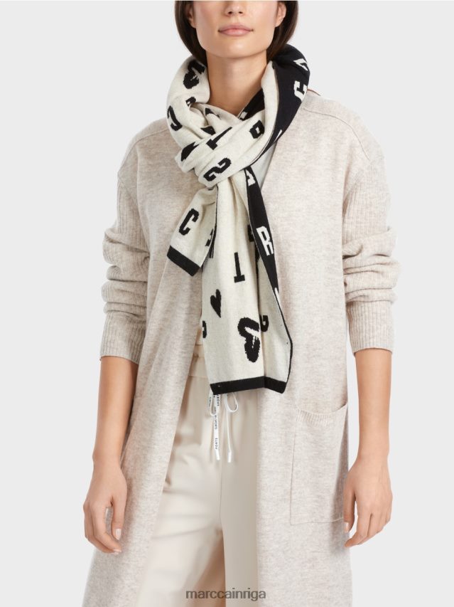 piederums melns VRBHXD1693 Marc Cain atgriezeniska \"pārdomāt kopā\" ​​šalle