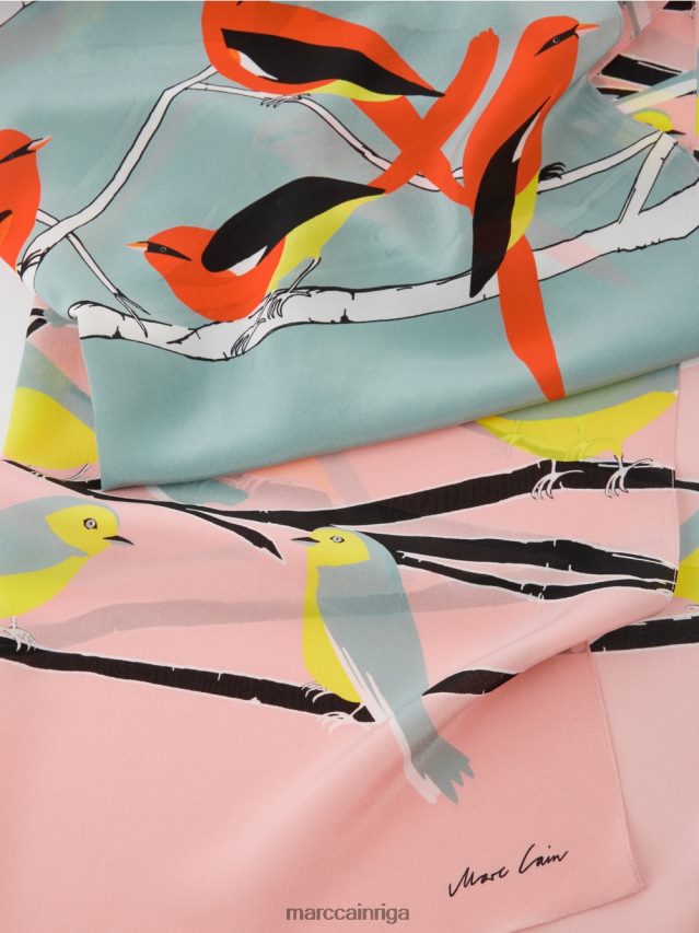 piederums tumši debeszils VRBHXD1706 Marc Cain putnu dizaina zīda šalle