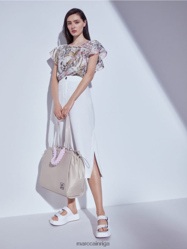 piederums balinātas smiltis VRBHXD1549 Marc Cain \"pārdomāt kopā\" ​​tamborēta roktura soma