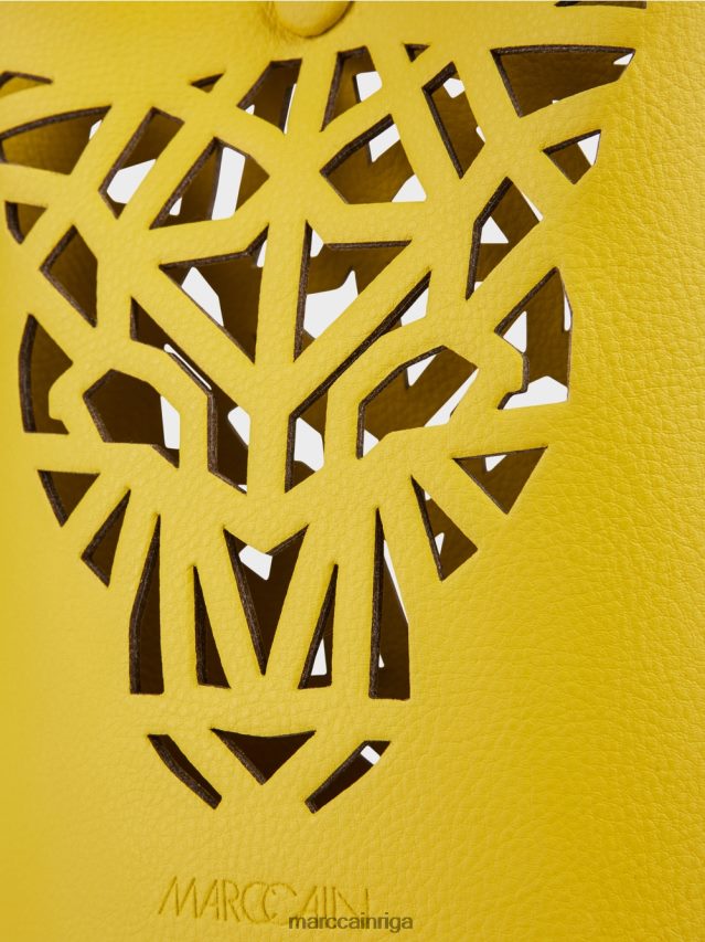 piederums citronzaļš VRBHXD1532 Marc Cain \"pārdomājiet kopā\" ​​leoparda galvas mini soma