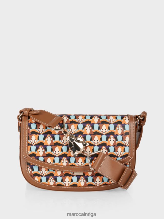 piederums dzidrs oranžs VRBHXD1545 Marc Cain leoparda galvas raksta atkārtota plecu soma