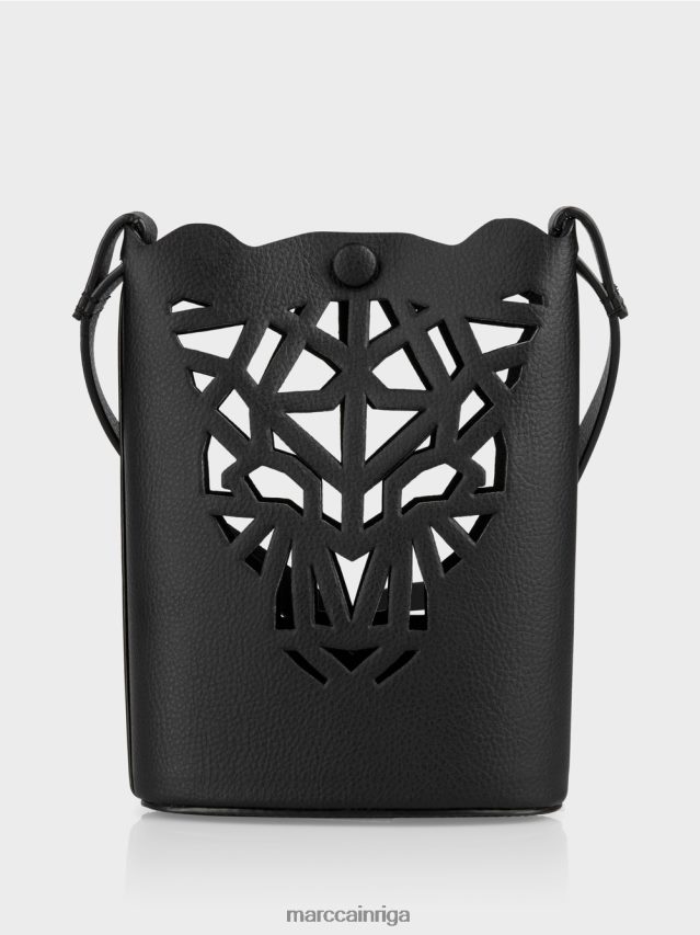 piederums melns VRBHXD1525 Marc Cain \"pārdomājiet kopā\" ​​leoparda galvas mini soma