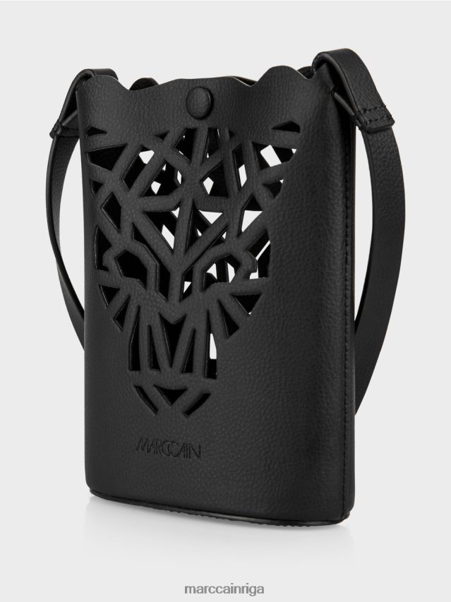 piederums melns VRBHXD1525 Marc Cain \"pārdomājiet kopā\" ​​leoparda galvas mini soma