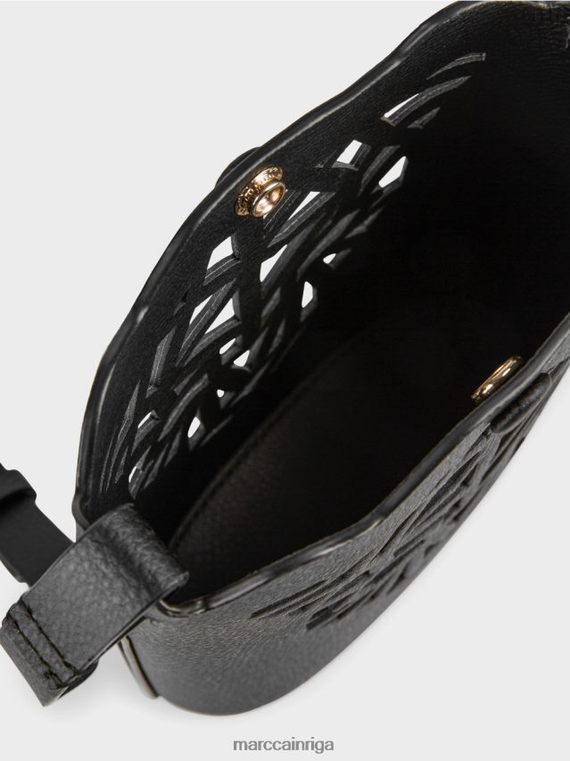 piederums melns VRBHXD1525 Marc Cain \"pārdomājiet kopā\" ​​leoparda galvas mini soma