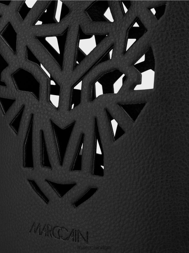 piederums melns VRBHXD1525 Marc Cain \"pārdomājiet kopā\" ​​leoparda galvas mini soma