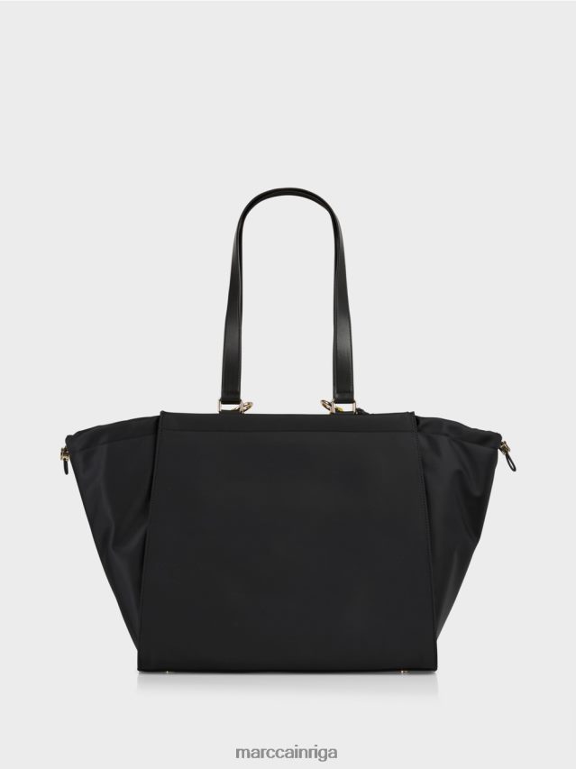 piederums melns VRBHXD1534 Marc Cain \"pārdomāt kopā\" ​​tamborēta roktura soma