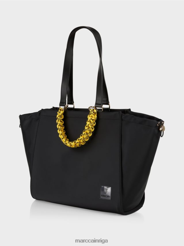 piederums melns VRBHXD1534 Marc Cain \"pārdomāt kopā\" ​​tamborēta roktura soma