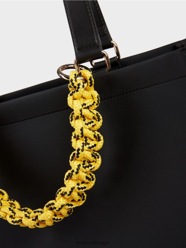 piederums melns VRBHXD1534 Marc Cain \"pārdomāt kopā\" ​​tamborēta roktura soma