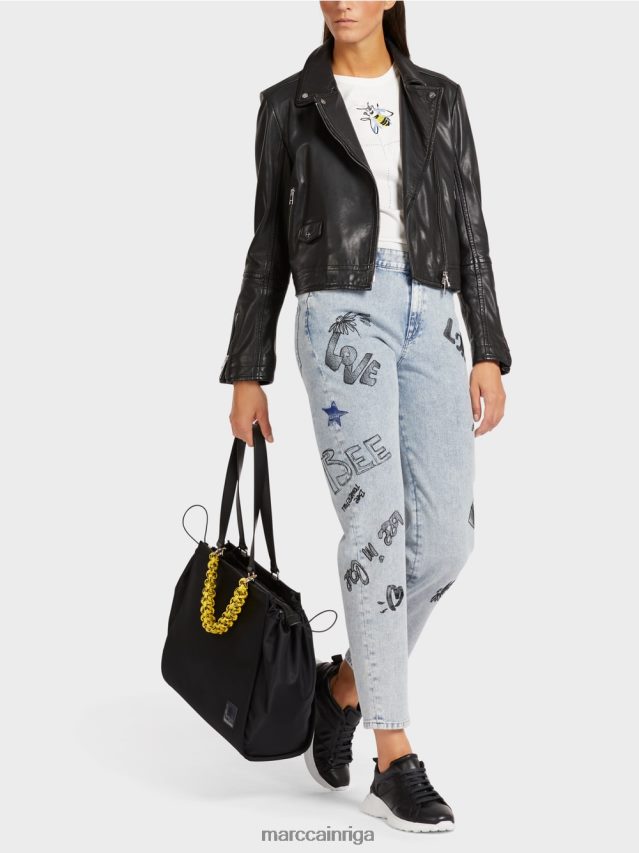 piederums melns VRBHXD1534 Marc Cain \"pārdomāt kopā\" ​​tamborēta roktura soma